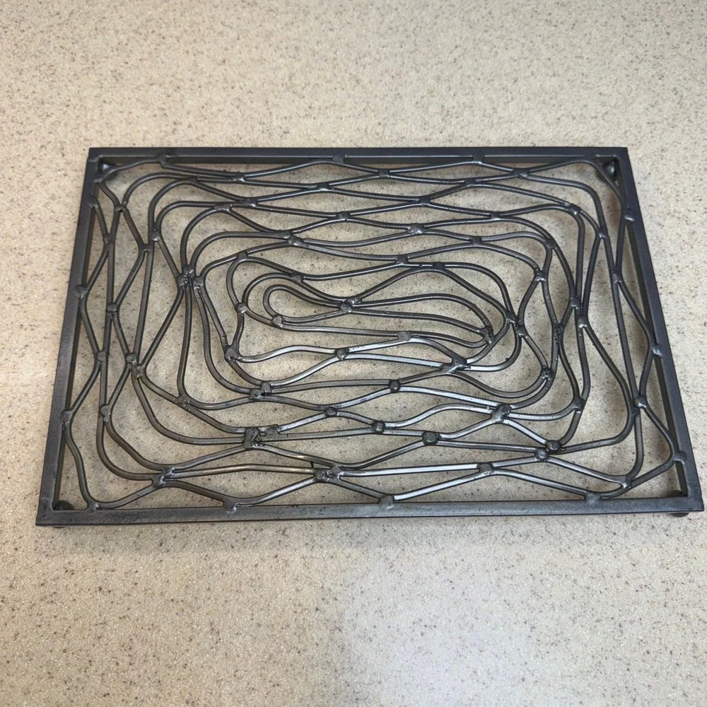 Industrial Welded Steel Swirl Metal Trivet Rectangular Hot Pad Gunmetal Gray